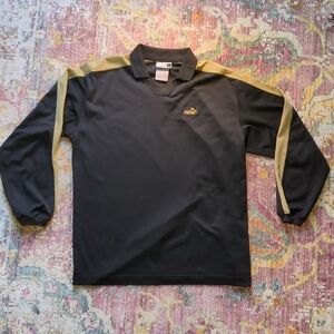 Puma Men's Long Sleeve Polo Shirt Size L | Black Gold Cotton Blend Vintage Y2K